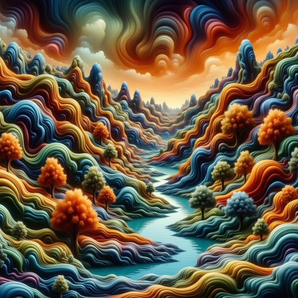 Organic Marble Biomechanical Landscape in Vibrant Orange and...