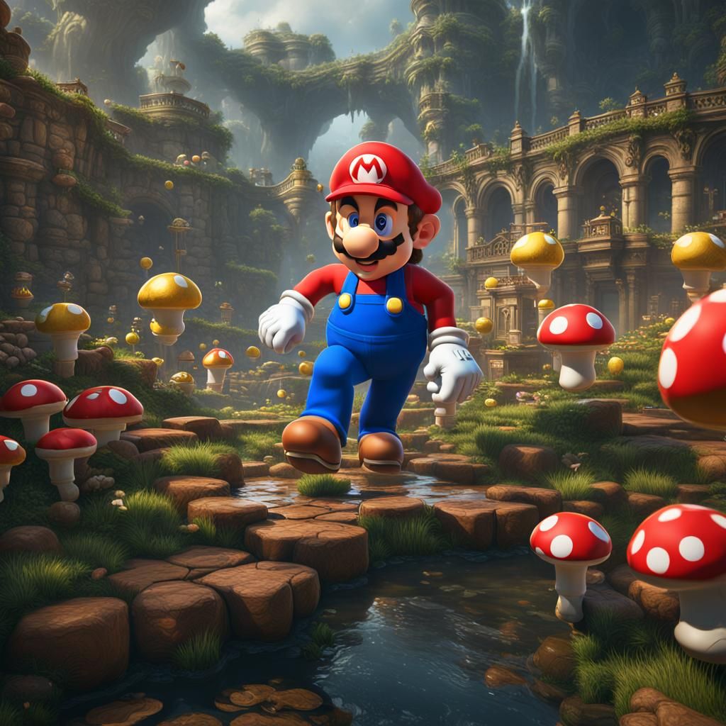 Detailed Matte Painting of Mario in Unreal Engine