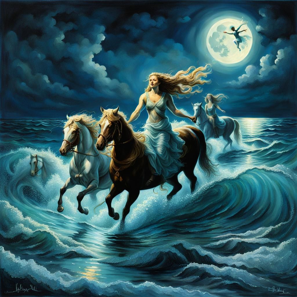 Goddess Emerges from Ocean with Mermaid Cavalry