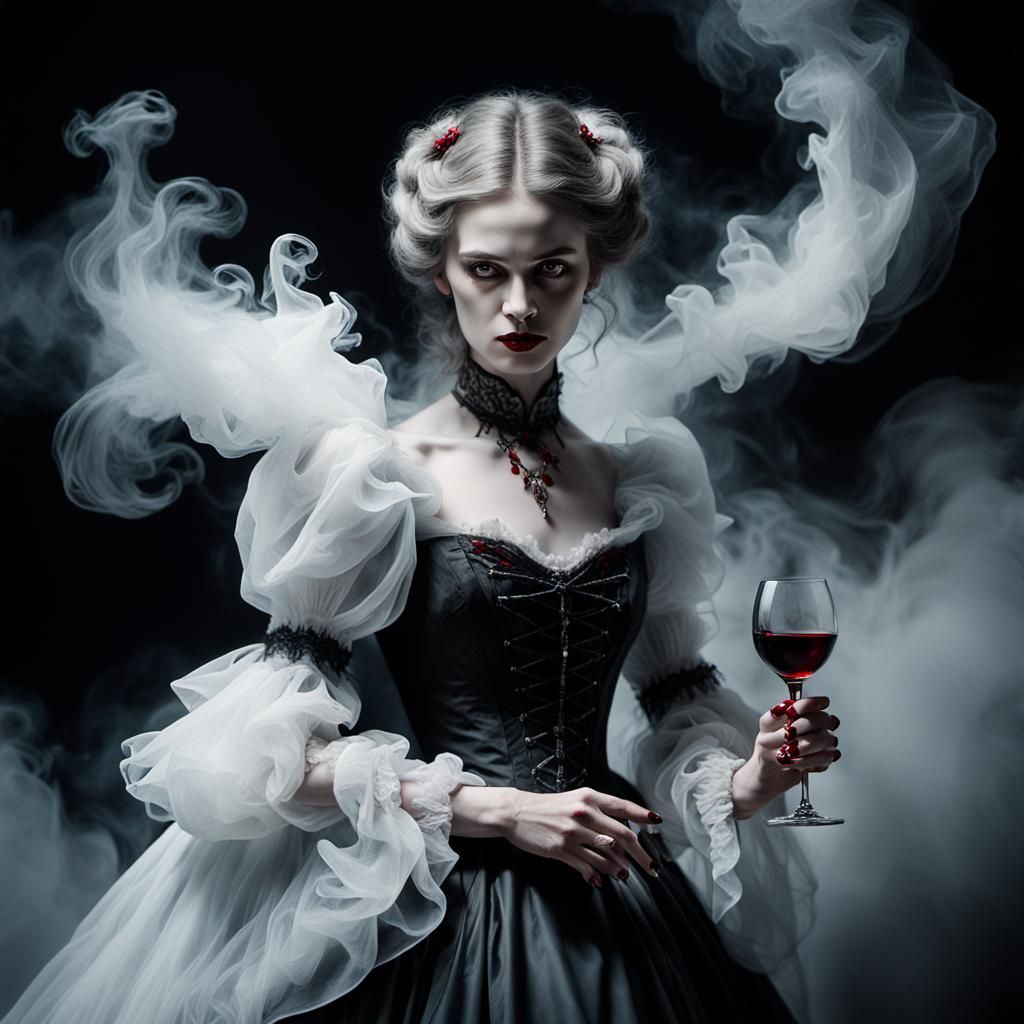 Ethereal Vampire in White Gown: Rosa Bonheur-Inspired Art