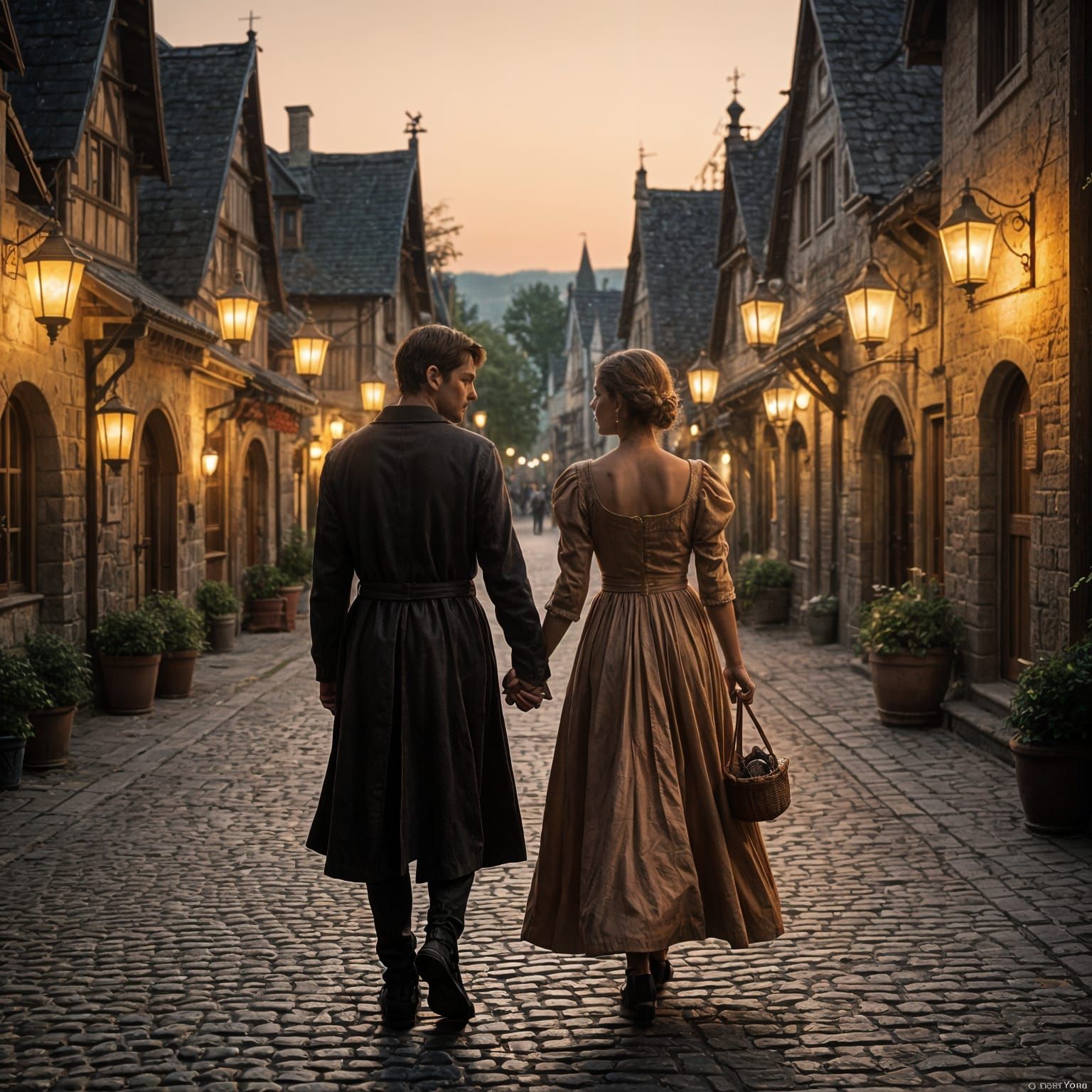 Medieval Festival at Twilight: A Cinematic Film Still