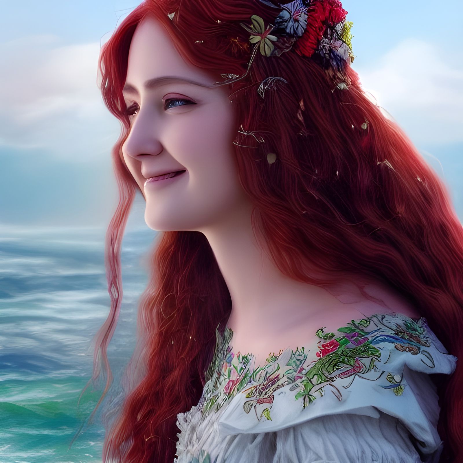 Lady of Avalon Smiling in Boat, Digital Painting