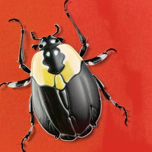 Realistic Carrion Beetle on Scarlet, Soft Pastel