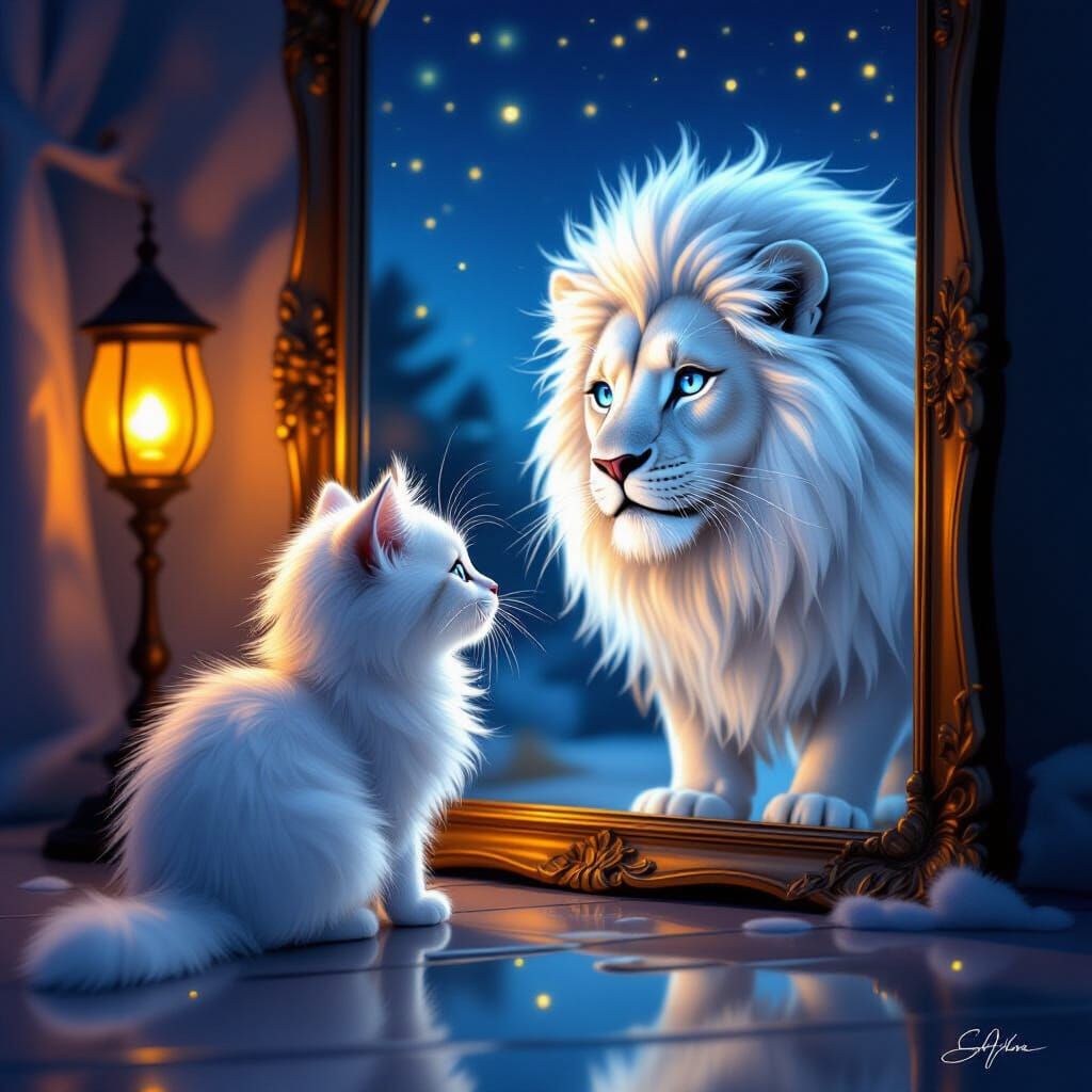 Majestic Cat Mirror Reflection as Lion