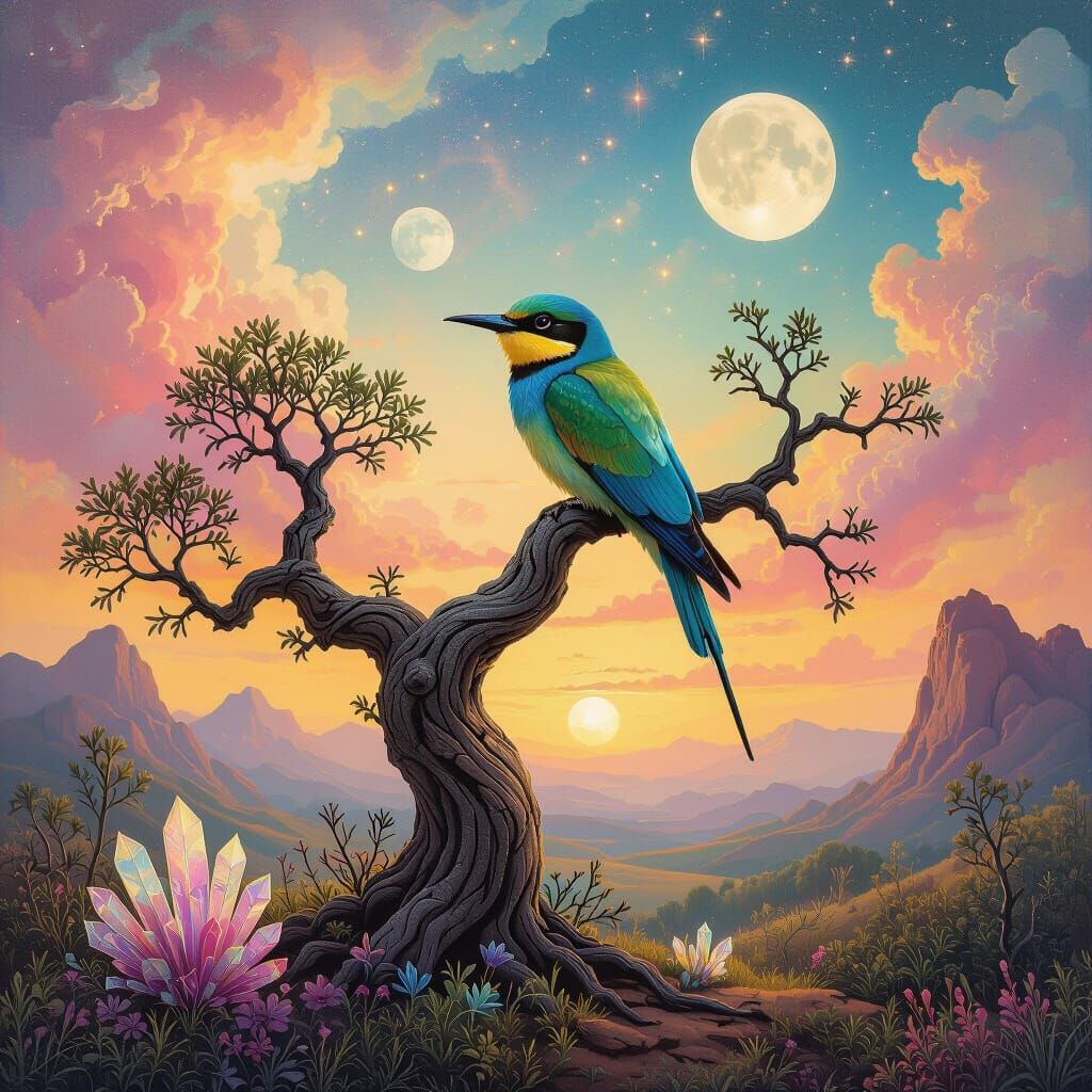 Vibrant Bee-Eater Bird on Alien Tree