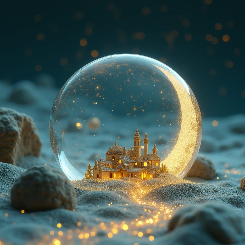 Glass Moon Cityscape in Dreamy Lunar Landscape