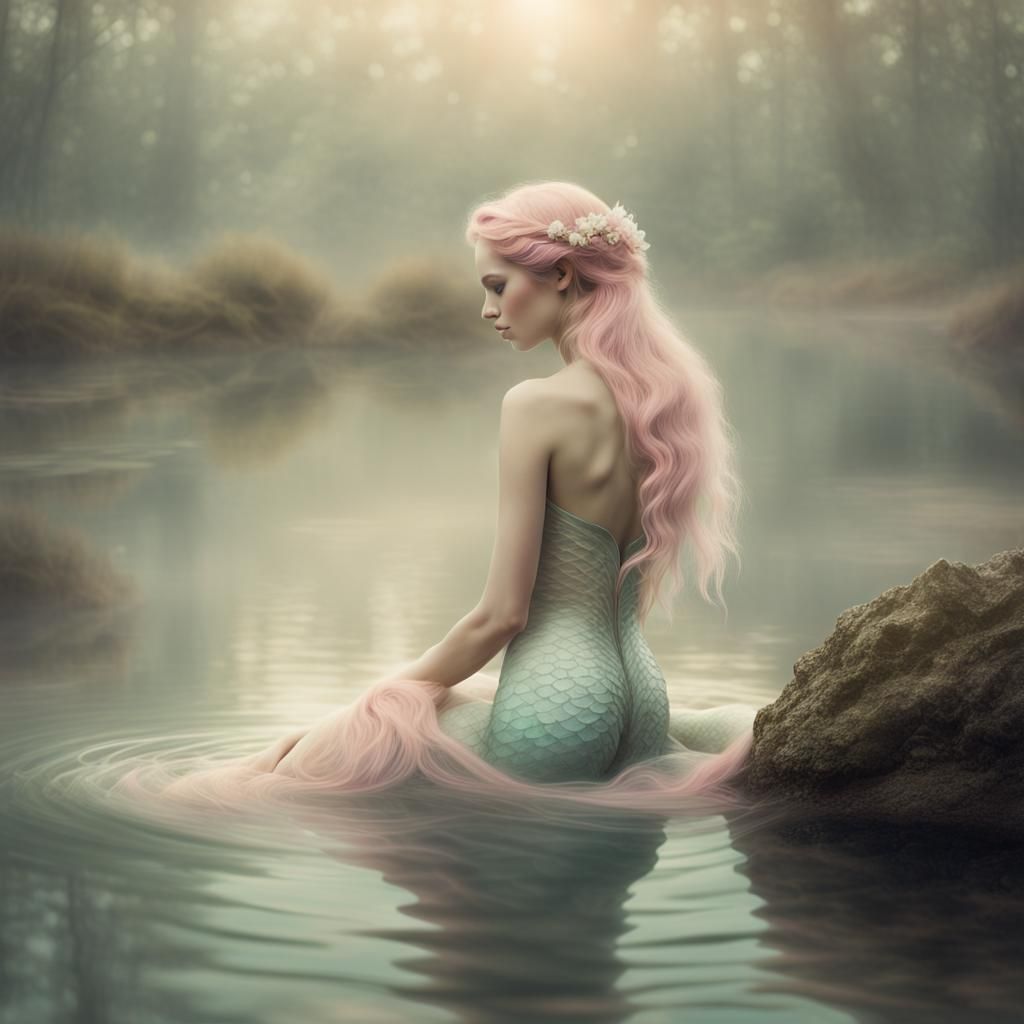 Dreamy Mermaid Portrait in Soft Pastels