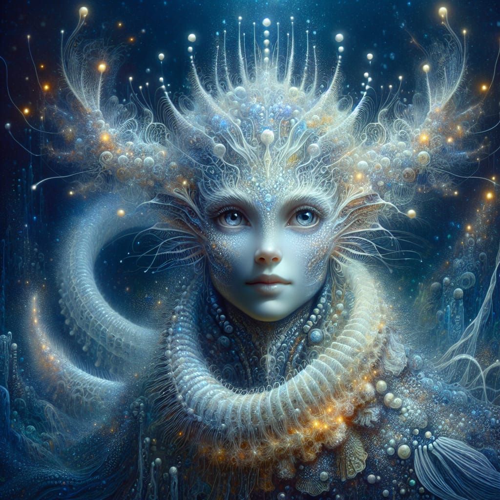 Luminous Mermaid in Deep Blue Sea: Symbolist Art