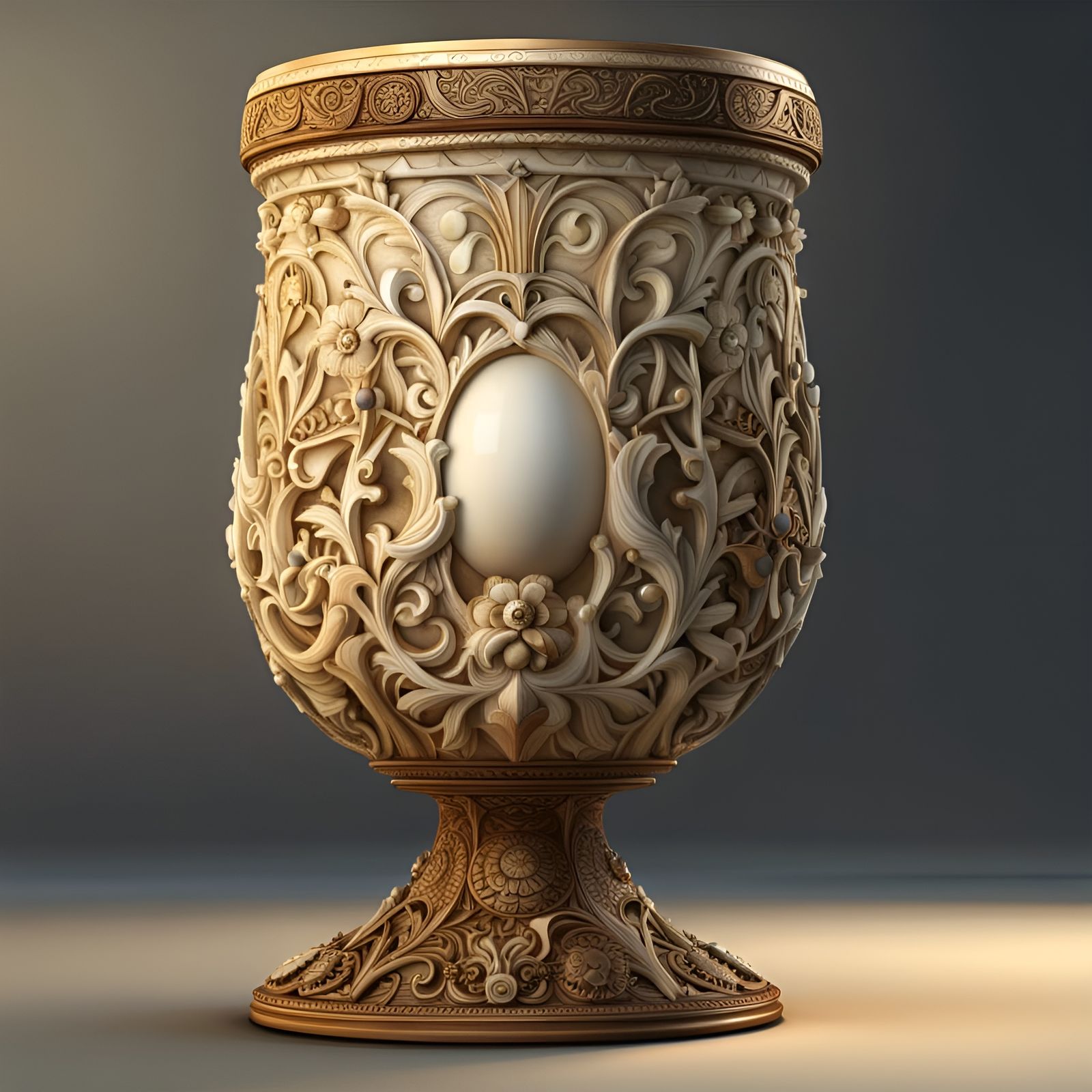 Ornately Carved Ivory Goblet in Renaissance Style