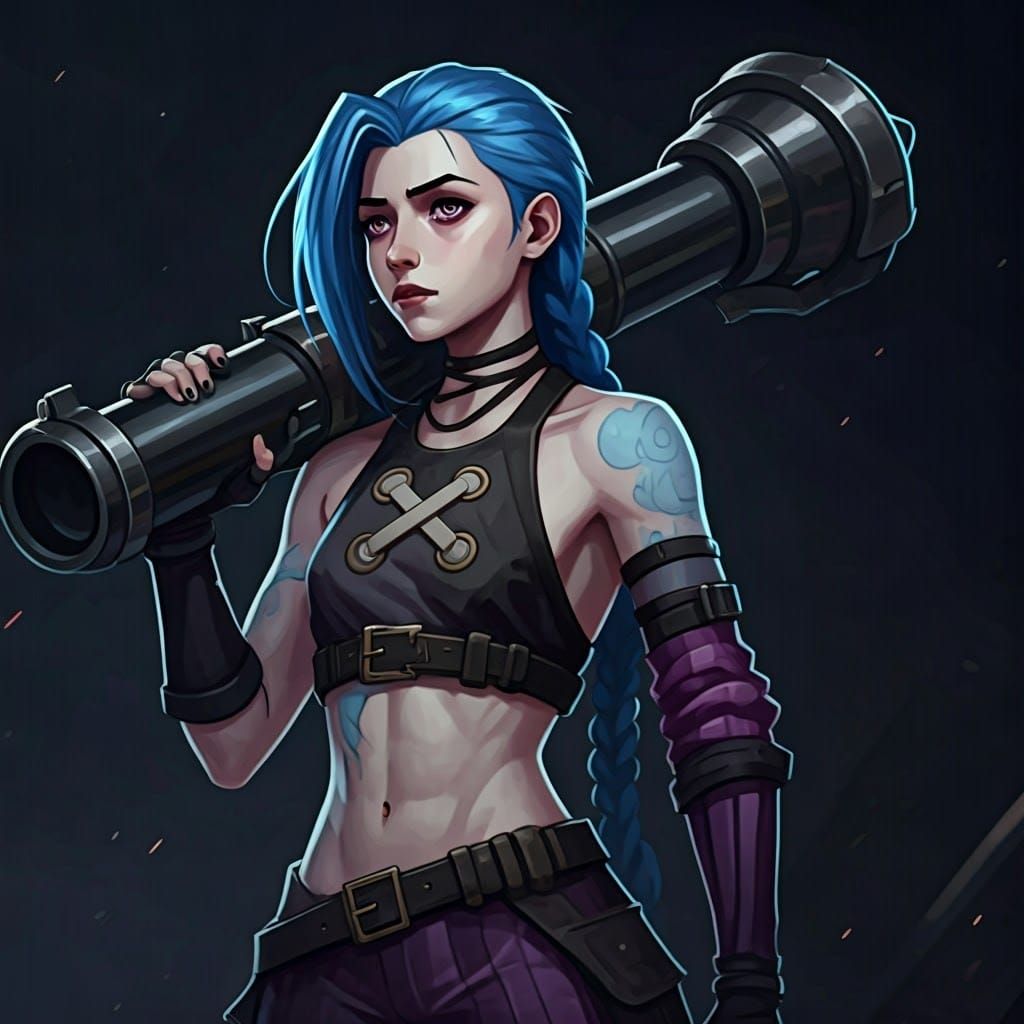 Sleek Jinx in Cyberpunk Anime Style