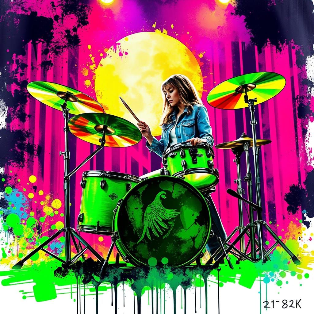 Color Ink Splatter Art ink splatter, ink splash, ink drops, ink drips, stage background. woman wearing denim playing a g...