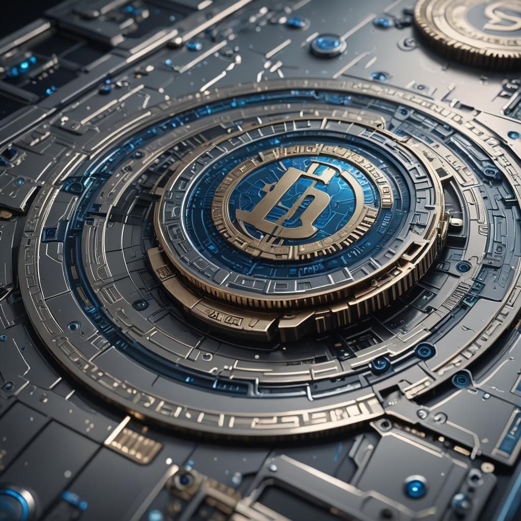 Sci-Fi Digital Dollar Coin on Metallic Surface