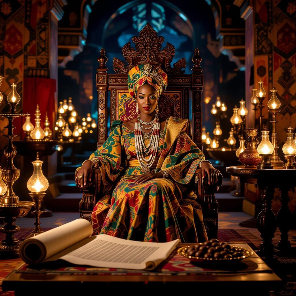 African Queen in Lavish Chamber, Inspired by Wiley