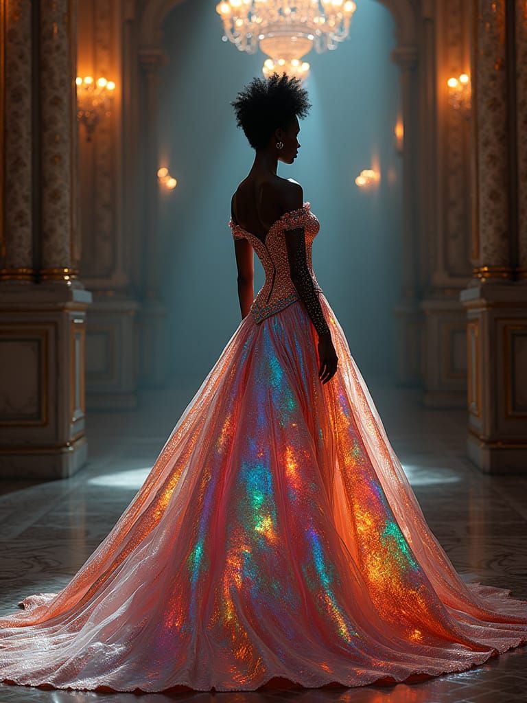 African Queen in Shimmering Glass Gown