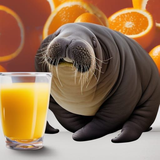 A walrus steals grandma's orange juice