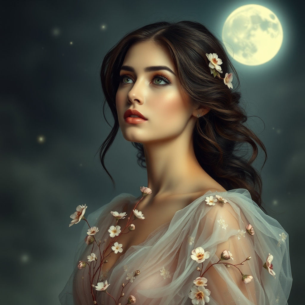 Ethereal Woman in Moonlit Fantasy Portrait