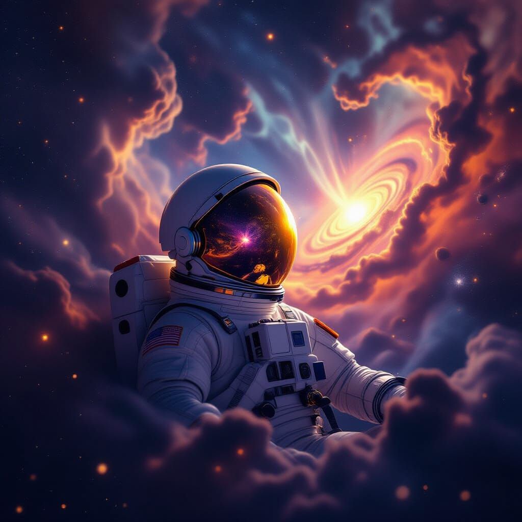 Astronaut Adrift in Cosmic Nebula, Dalí Surrealism