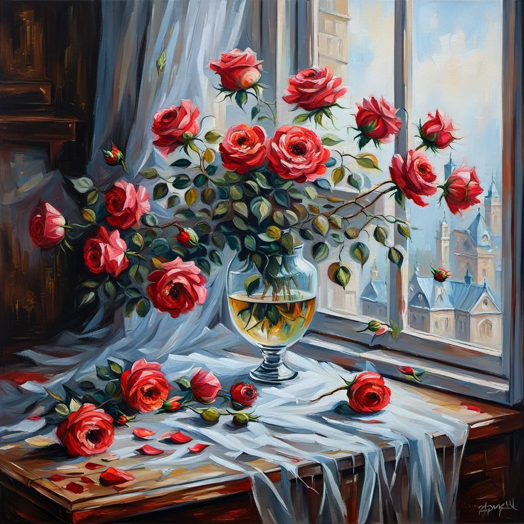 Roses in Light Shade: An Oil Painting Fantasy