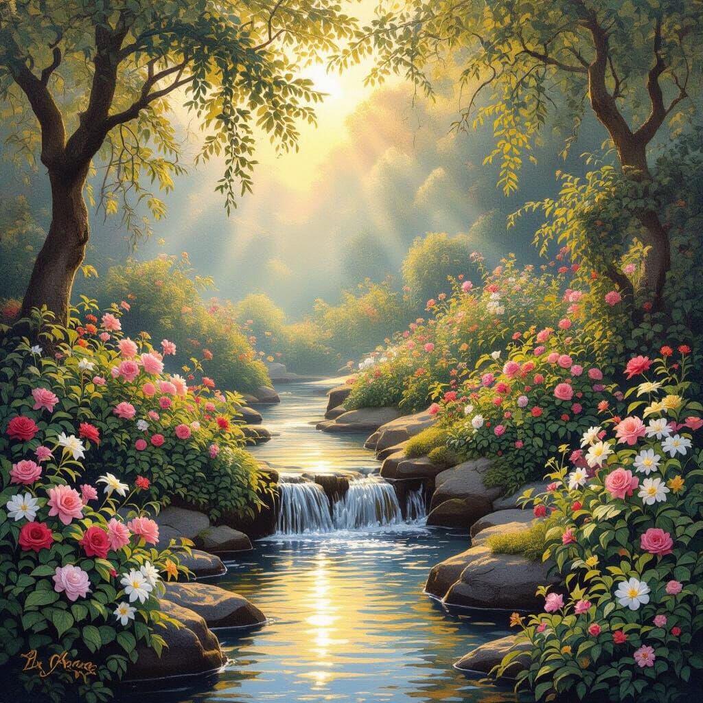 Ethereal Golden Hour Garden: A Serene Paradise