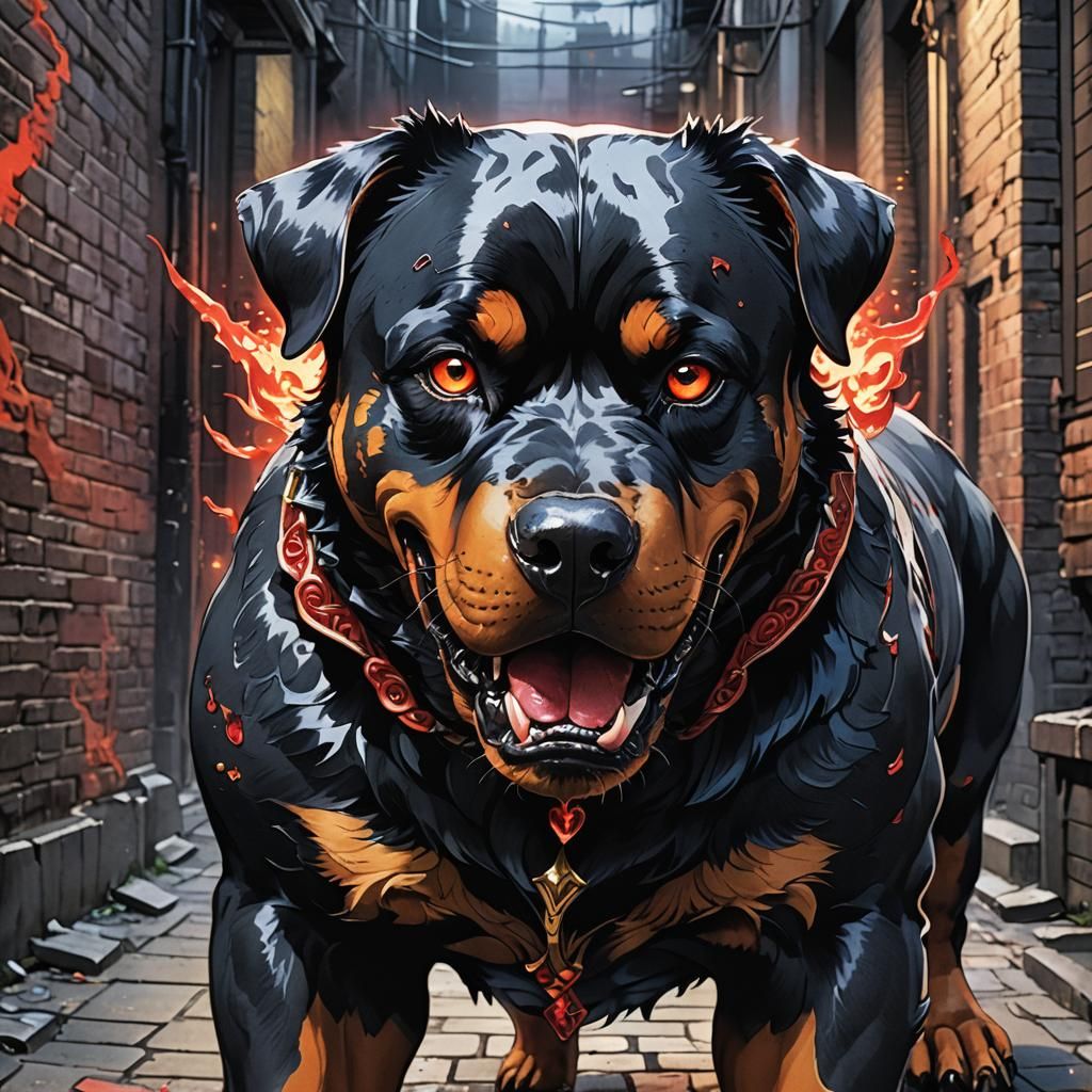 Demonic Porcelain Rottweiler in Manga Style