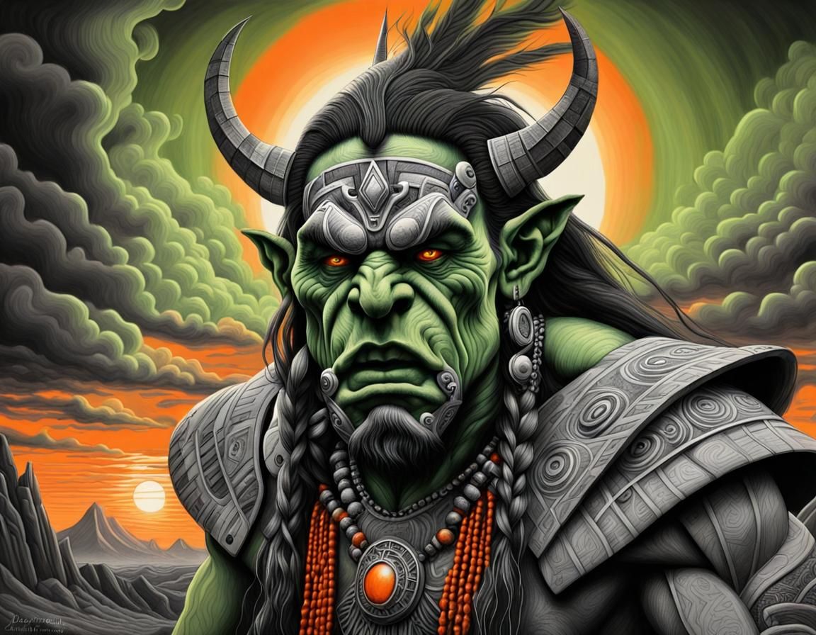Surreal Orc Shaman in German Expressionist Style