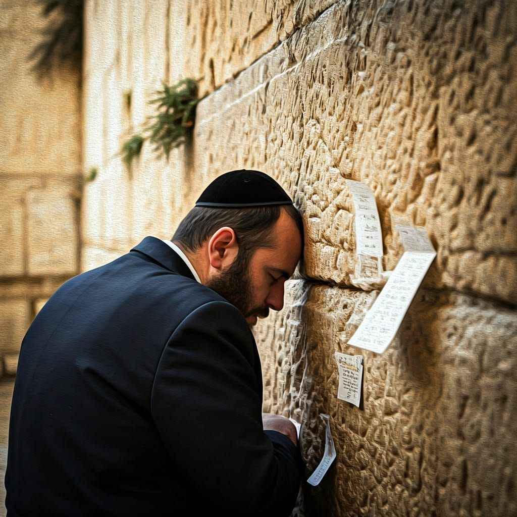 Western Wall Prayer in Golden Light: Impressionistic Scene