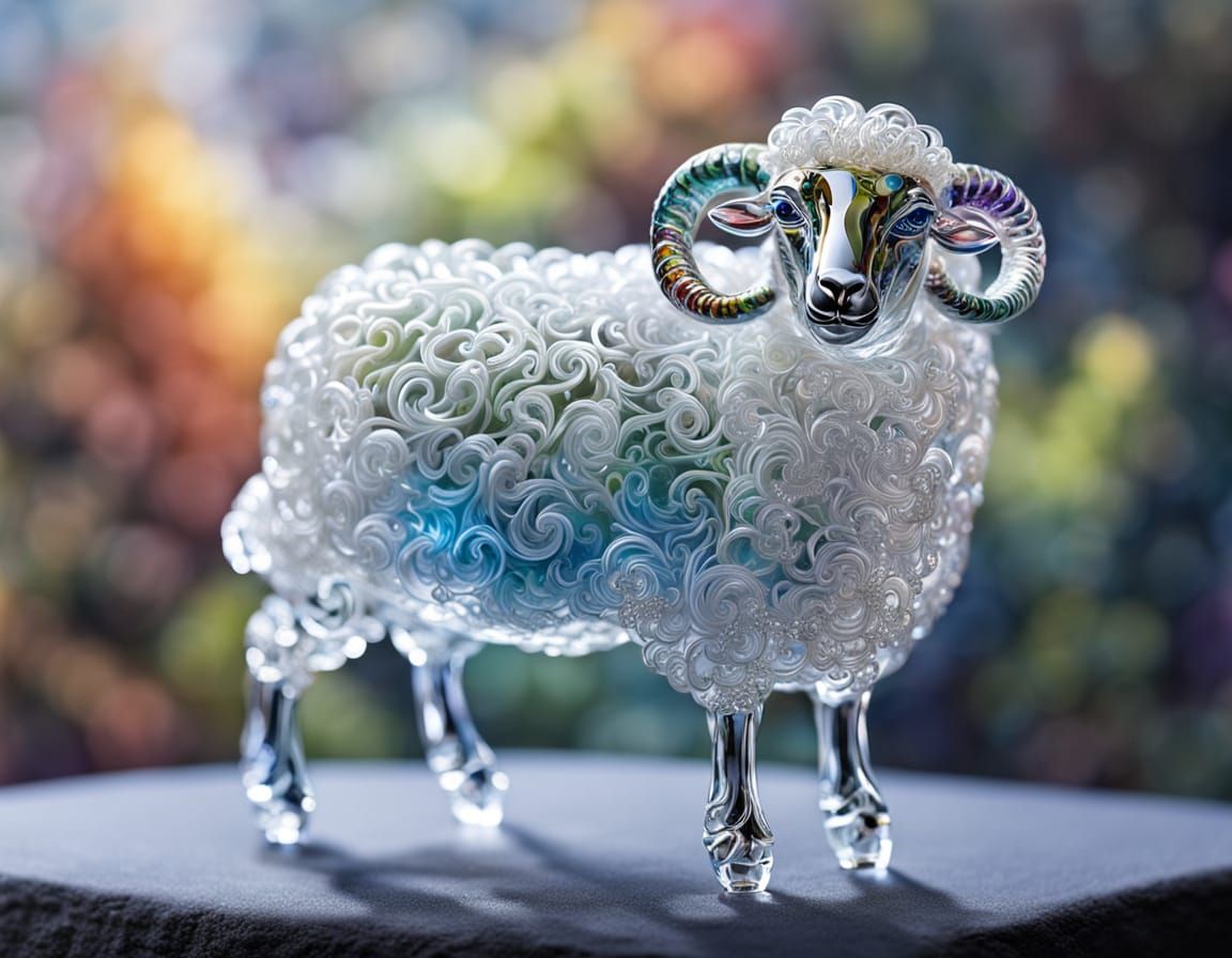 Transparent Blown Glass Sheep Figurine