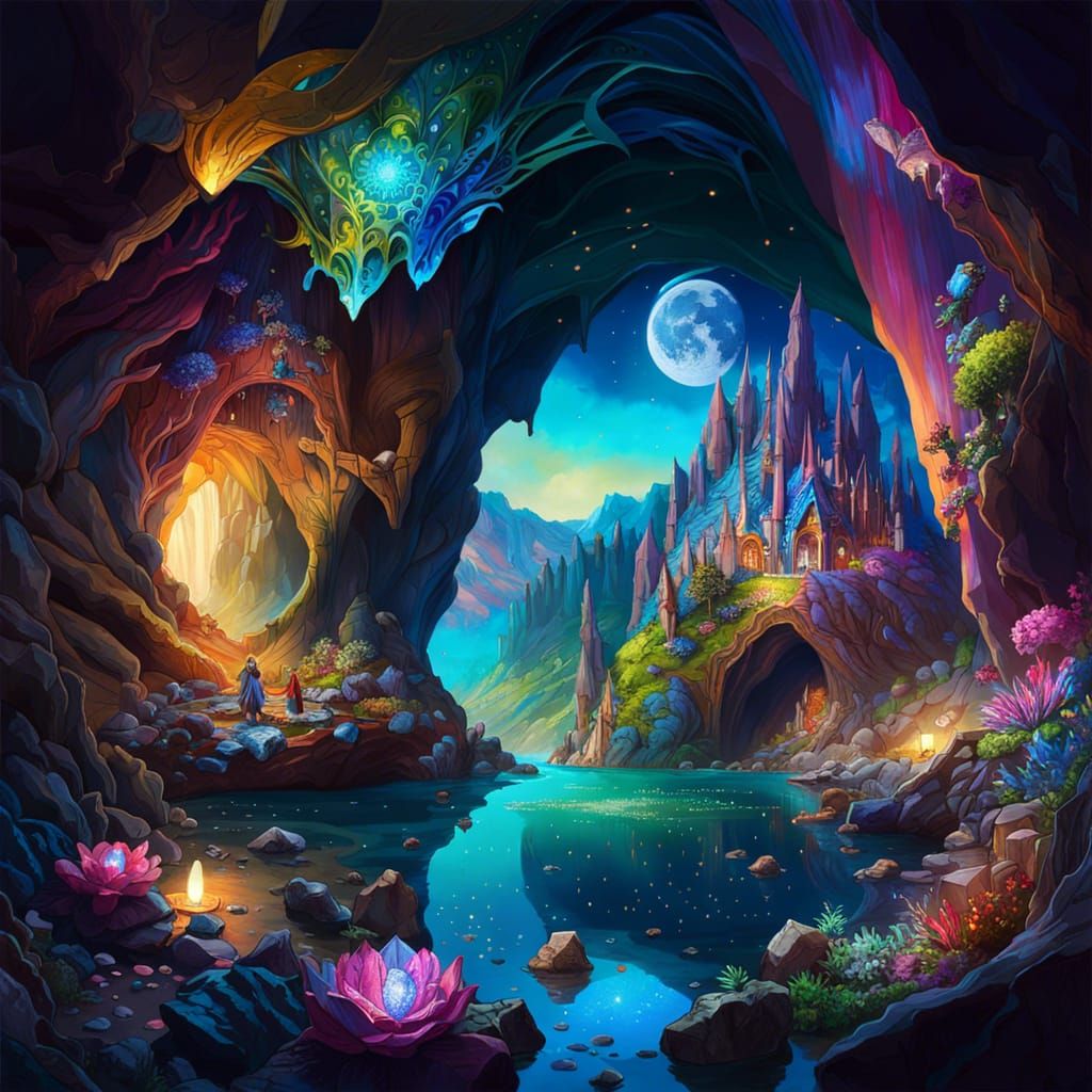 Magical Crystal Cave Fantasy Landscape
