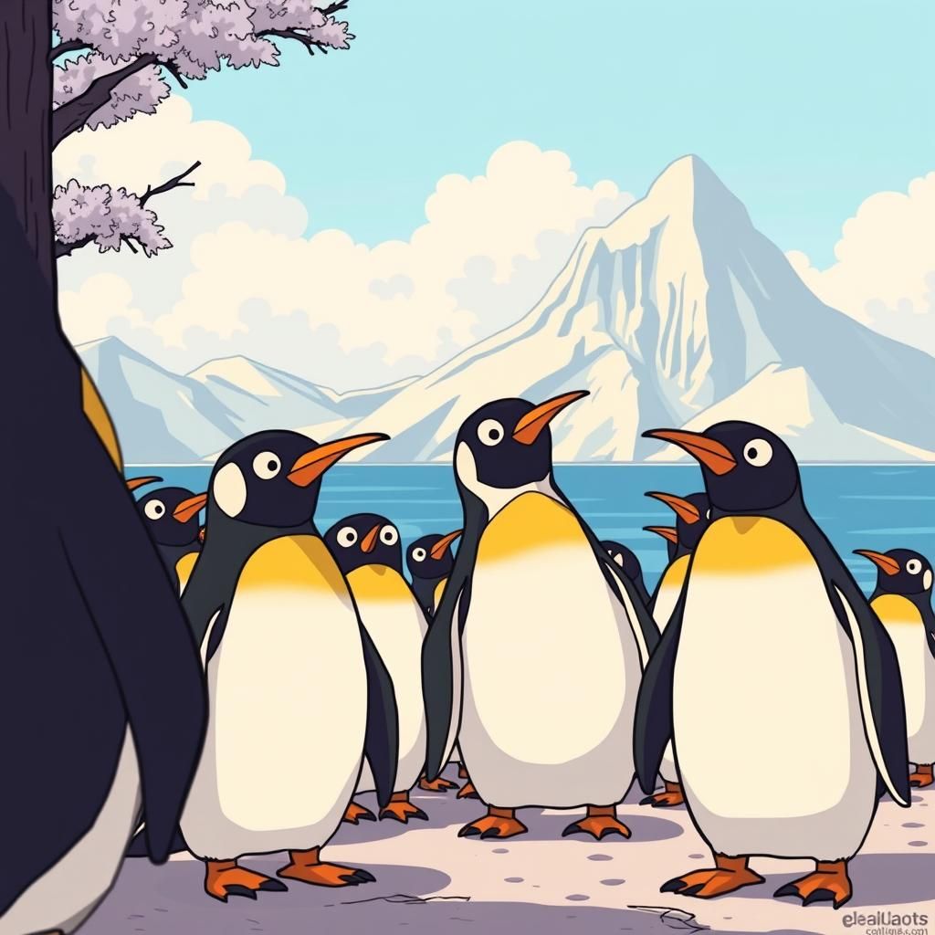 Hyperdetailed Penguin Cartoon in Wes Anderson Style