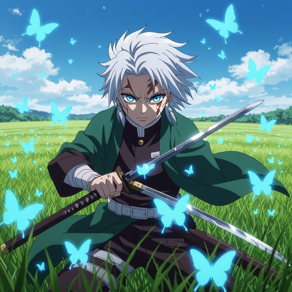 Anime Demon Slayer Freezes a Grassland