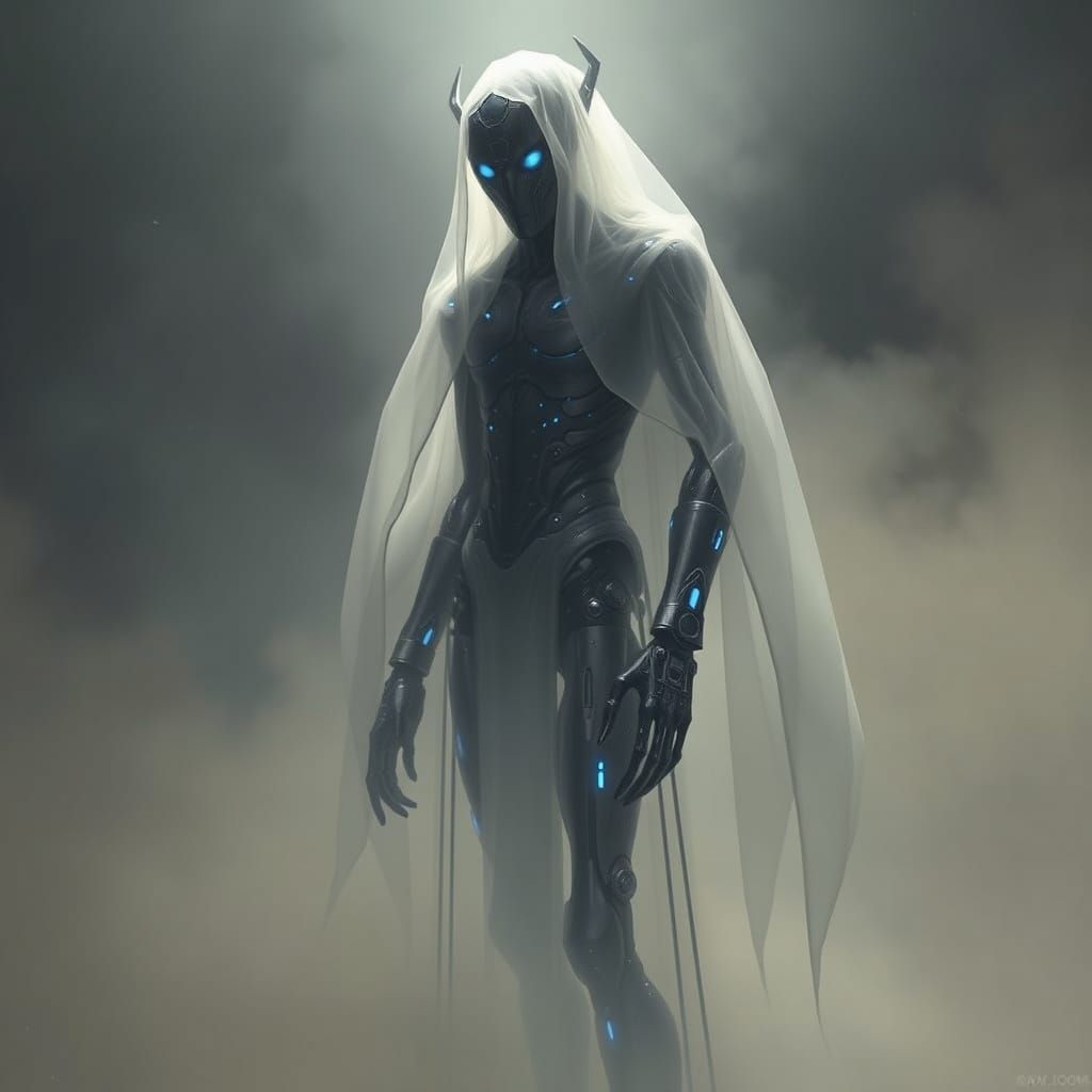 Ethereal Cyborg in Mystical Cyberpunk Style