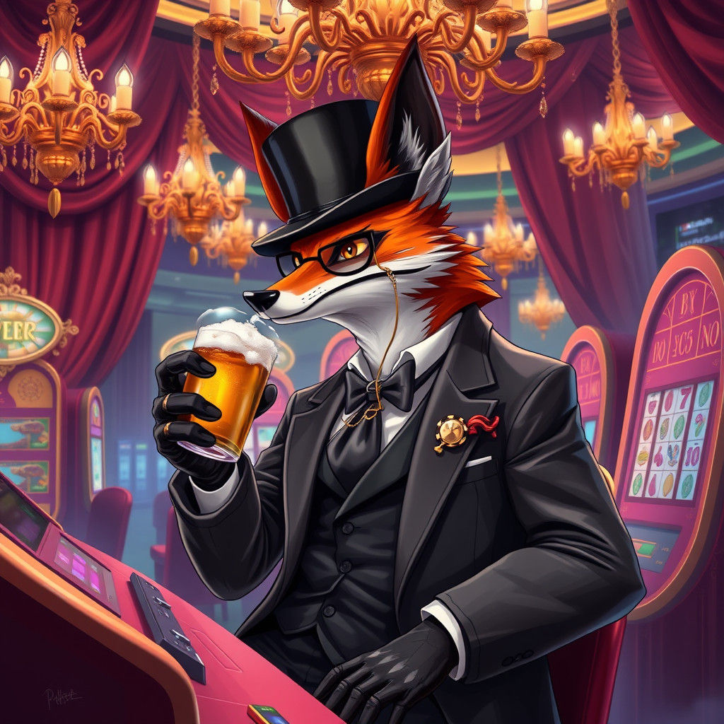 Anthropomorphic Fox Gambler in Opulent Casino