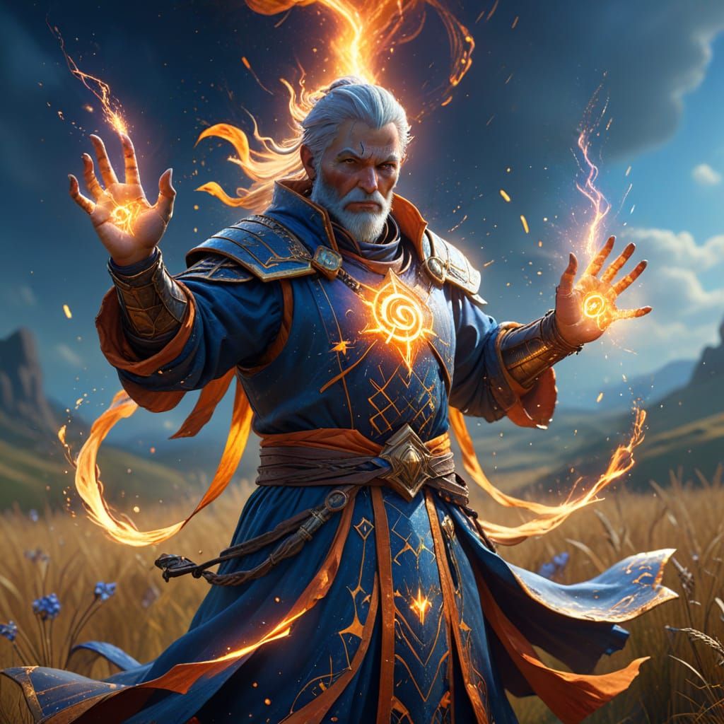 Cleric Casting Spell in Open Field Fantasy Art