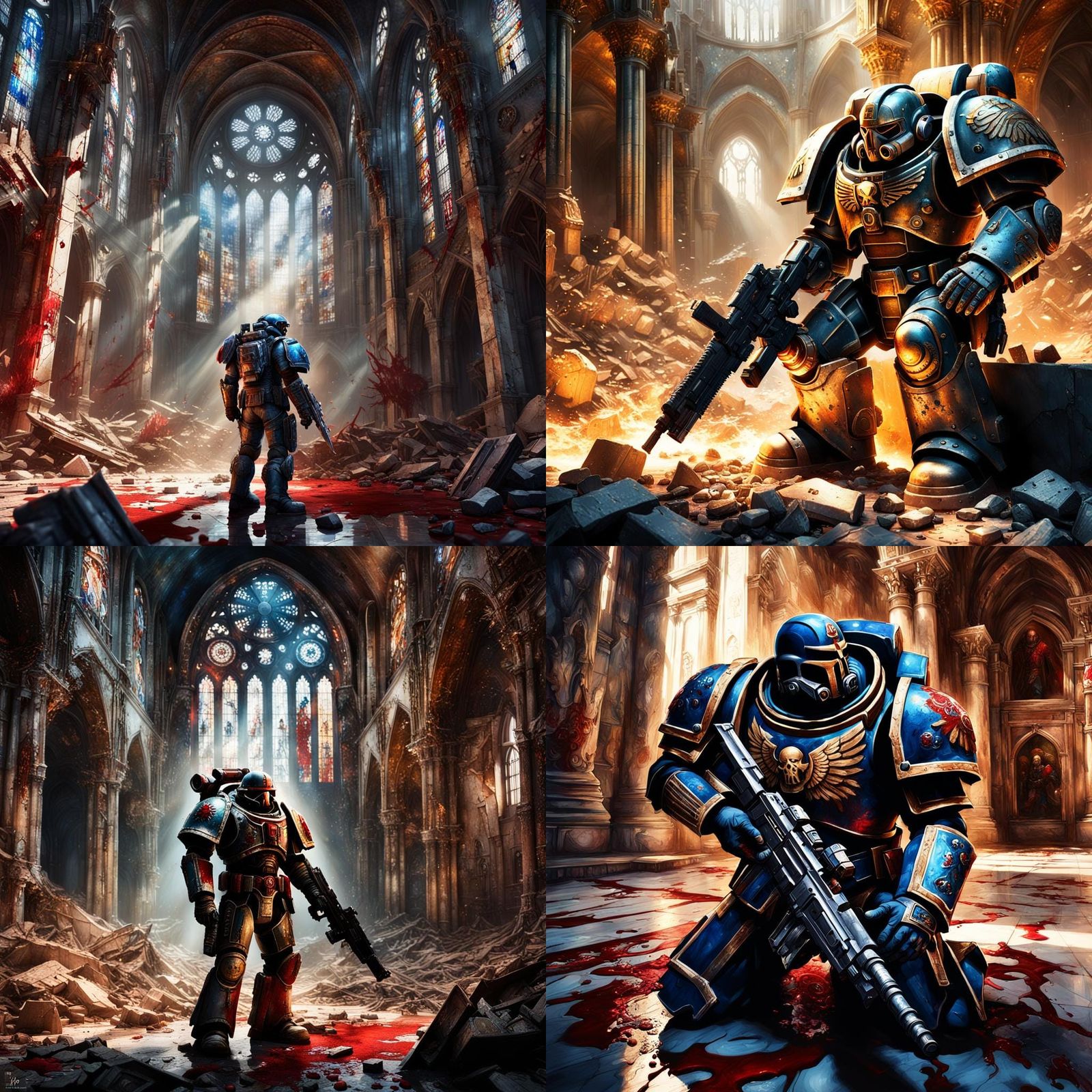 Warhammer 40000: Hyperrealistic War Scene in Cathedral