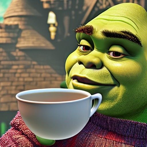 Shrek Enjoys a Cup of Fancy Tea