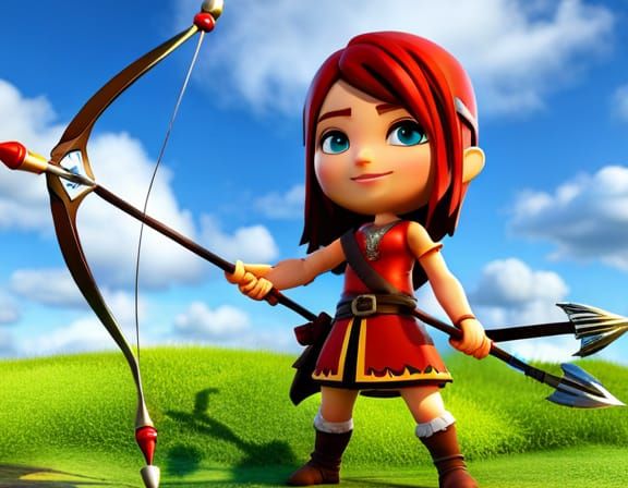 Chibi Indigenous Hunter near Waterfall in 3D