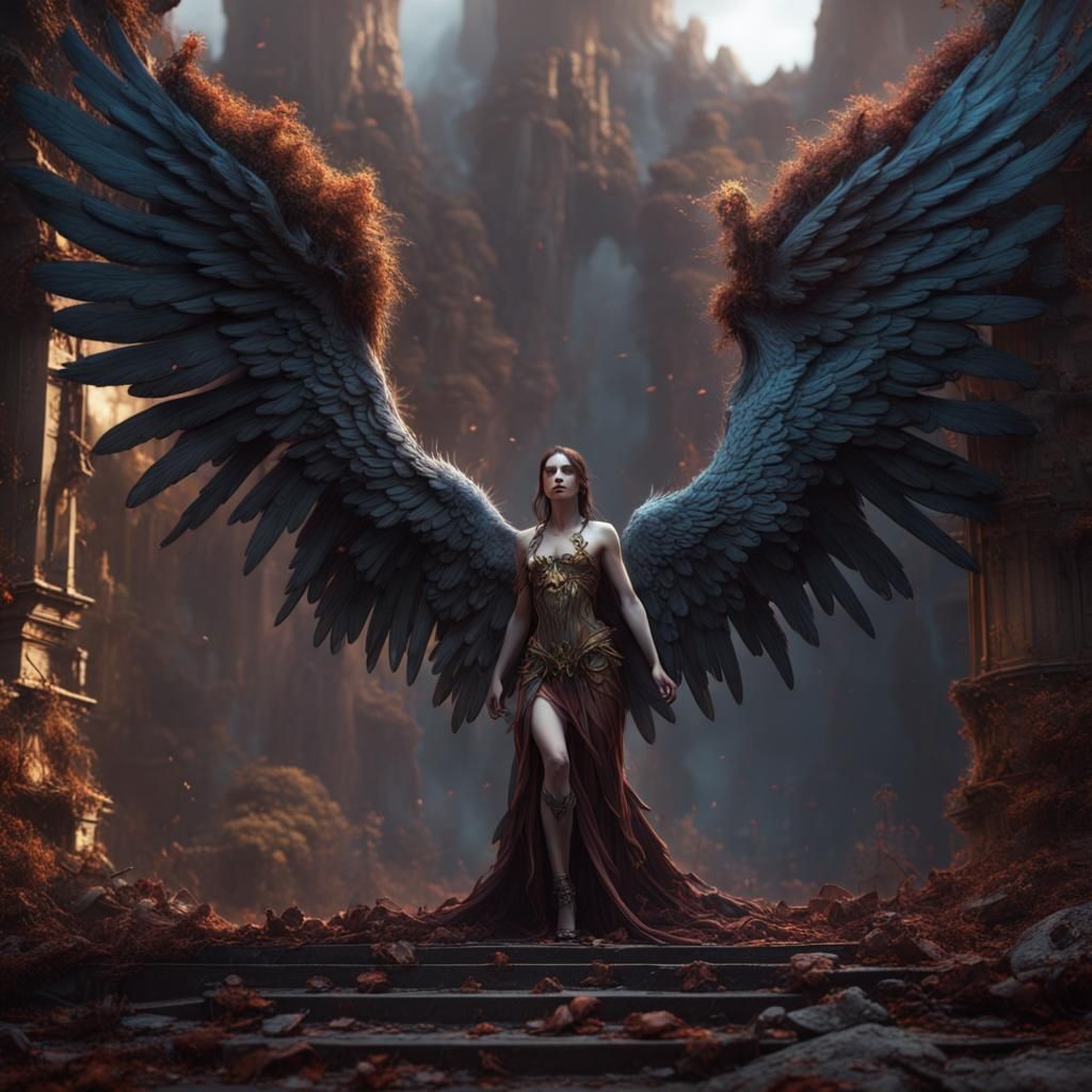Detailed Fallen Angel Fantasy Concept Art