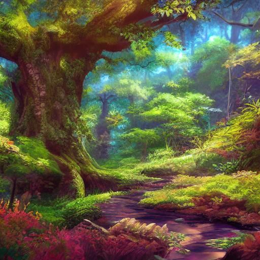 Anime-Inspired 3D Art of Woman in Forest