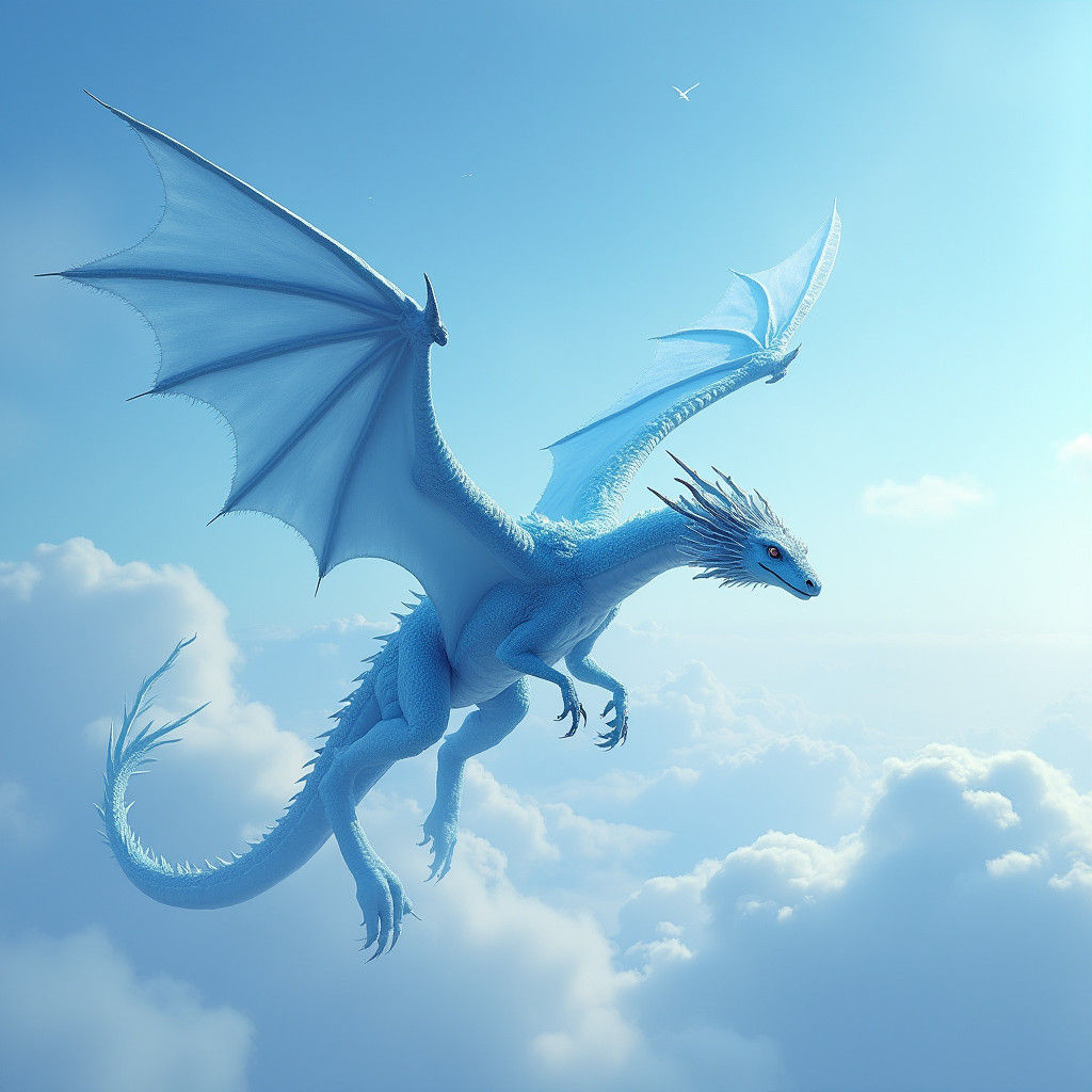 Majestic Icy Blue Dragon Soaring in Fantasy Landscape