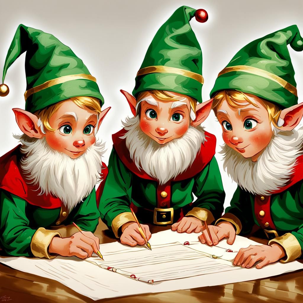 Young Santa's Elves Review Christmas List, 3D Cartoon