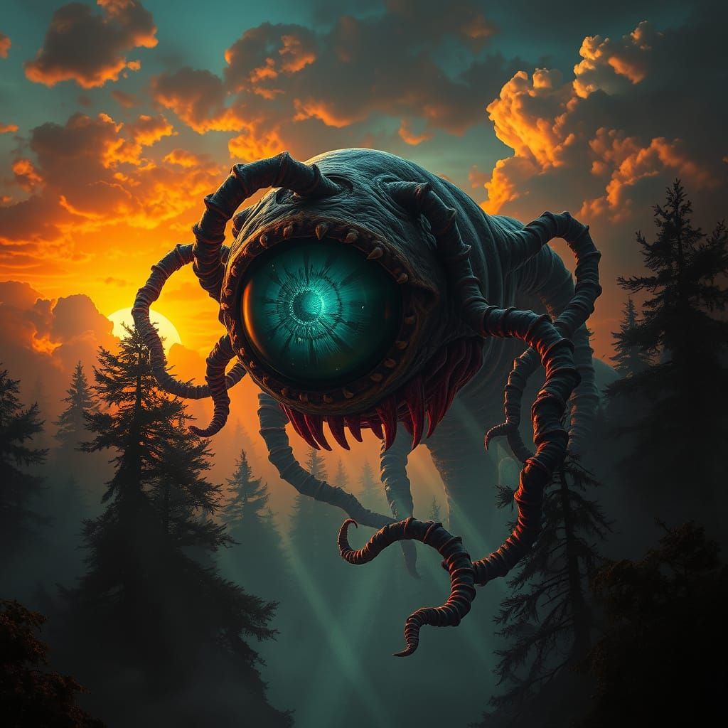 Mystical Forest Monster Emerging from the Shadows