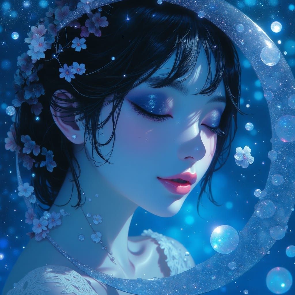Underwater Goddess in Deep Blue Reflection
