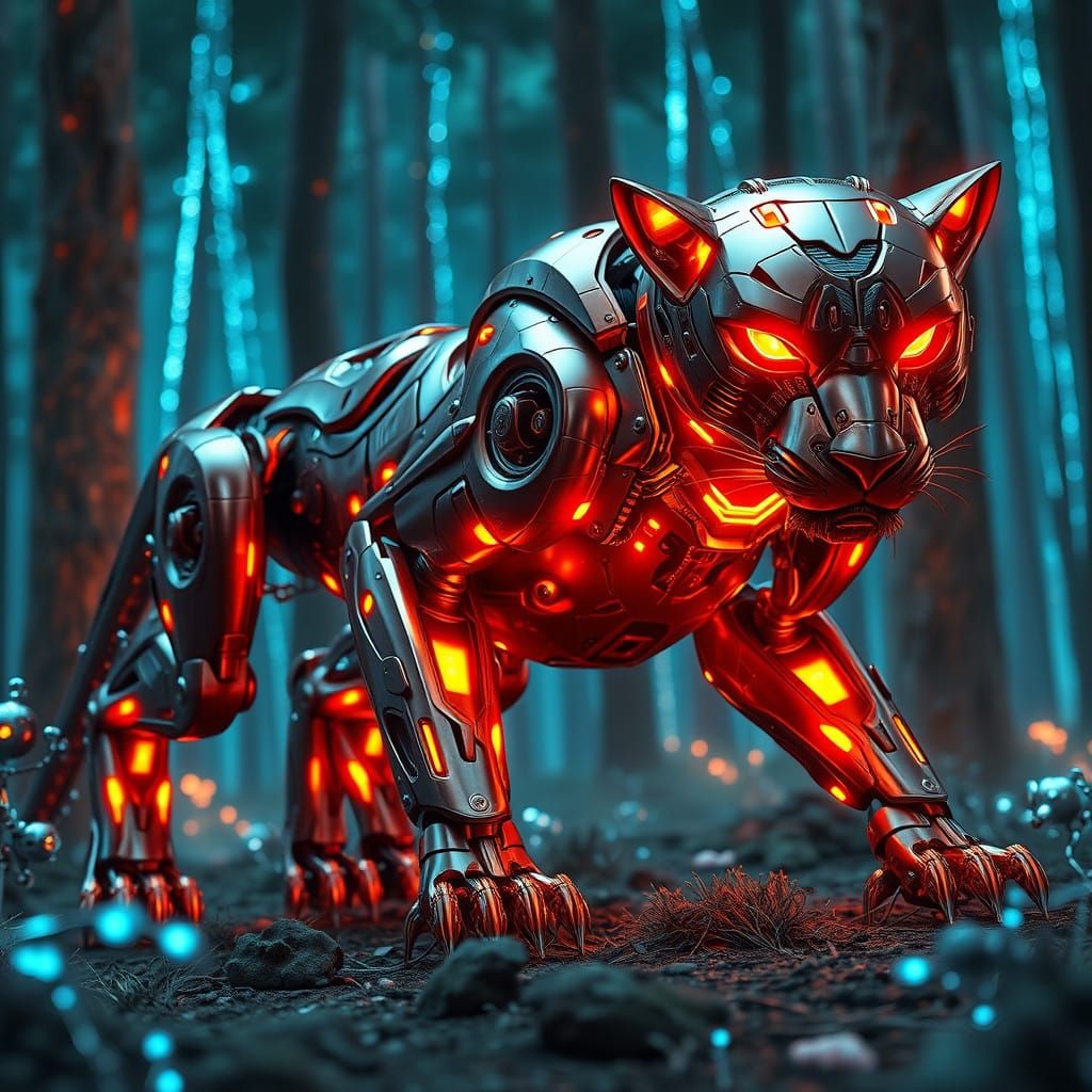 Sleek Cybernetic Panther Robot