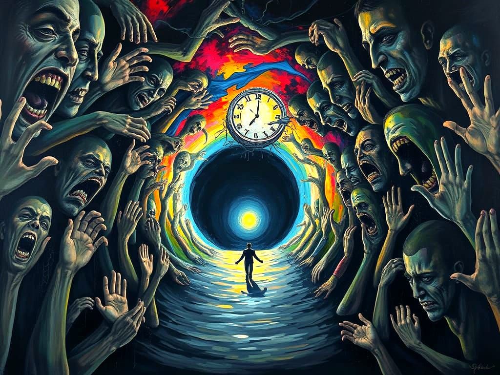 Distorted Descent into Darkness in Abstract Surrealism