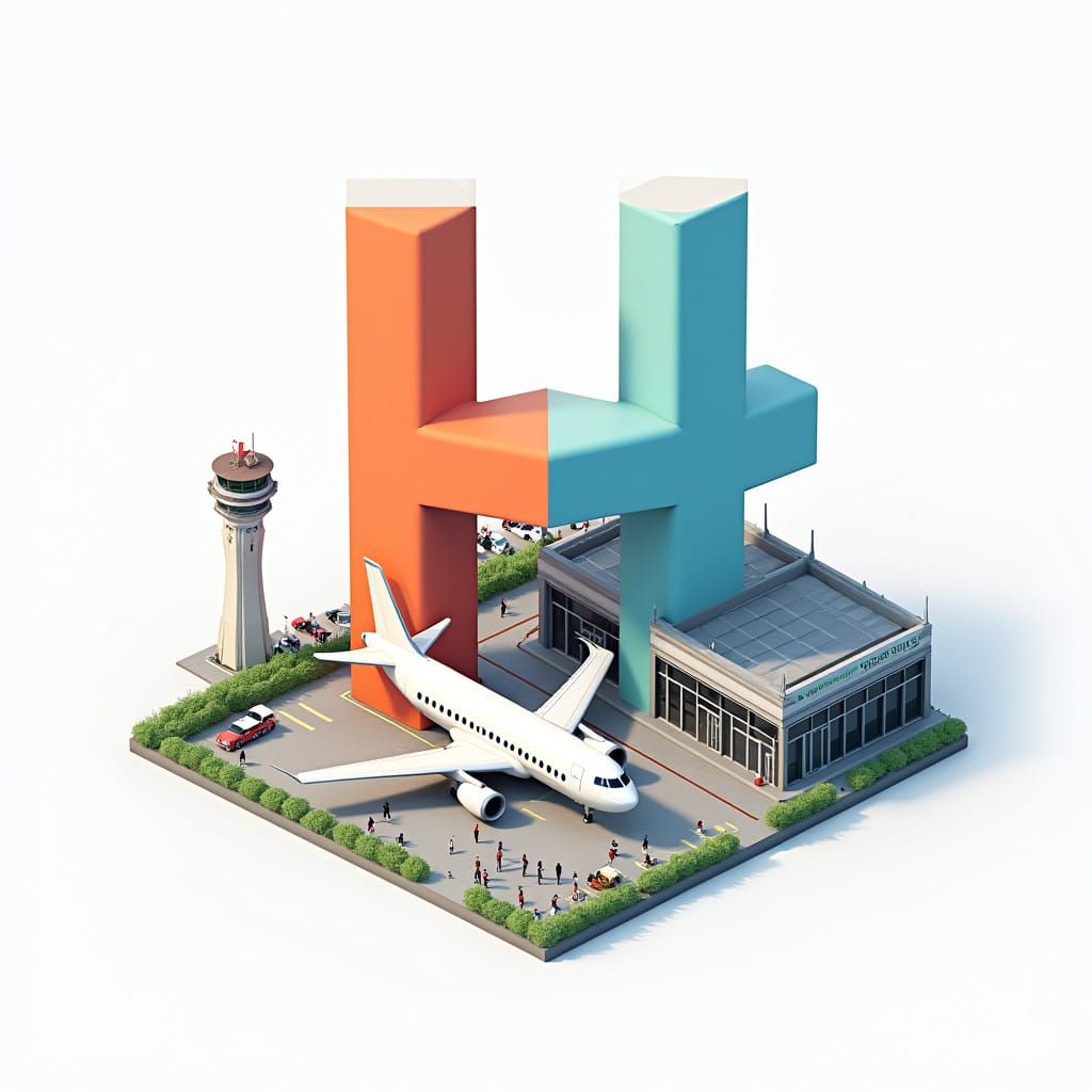 Epic Anime-Inspired Airport Logo with Bright Colors and 3D R...
