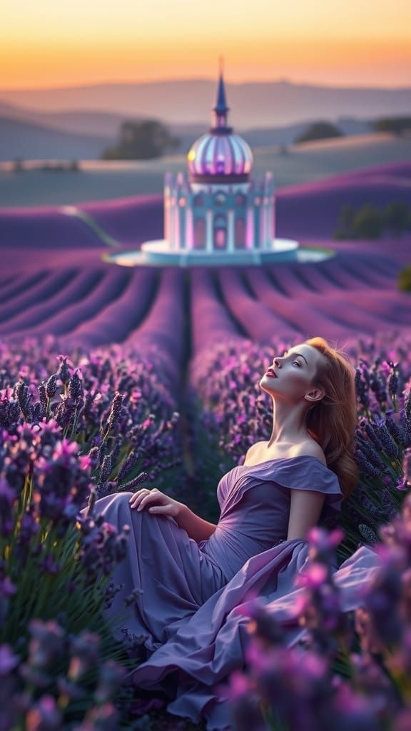 Surreal Lavender Landscape with Crystal Palace and Ethereal ...