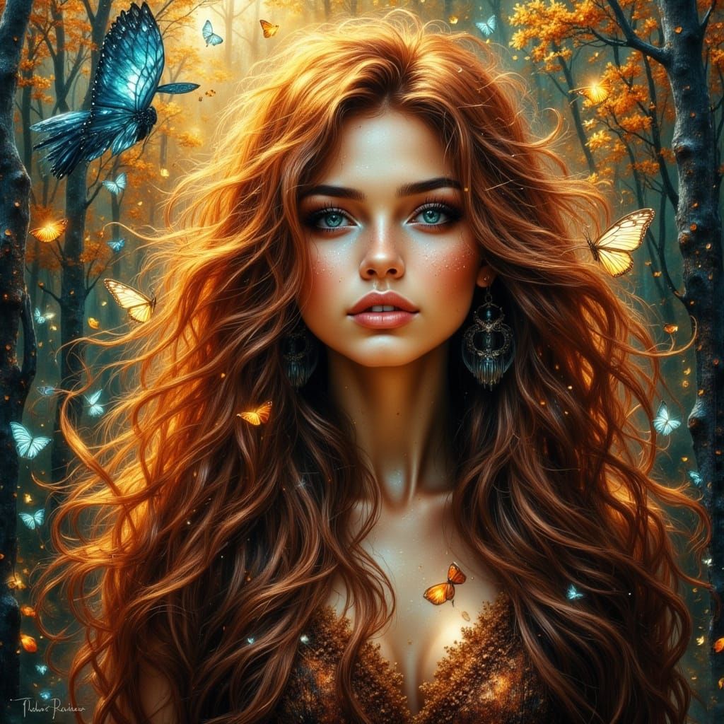 Enchanted Woman Dissolving in Autumn Room