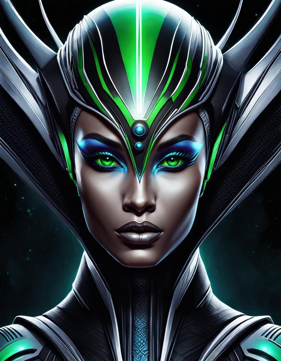 Asari Alien Woman Action Illustration in Digital Art