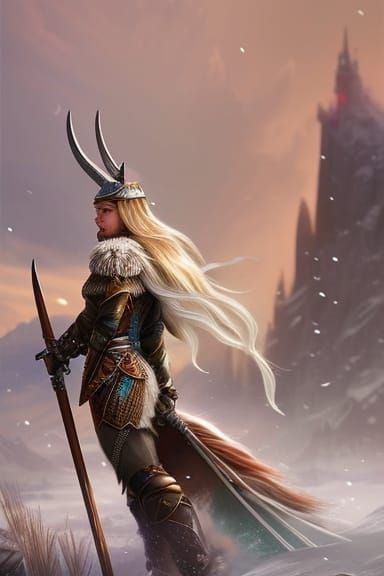 Opal Viking Warrior in Winter: Digital Art