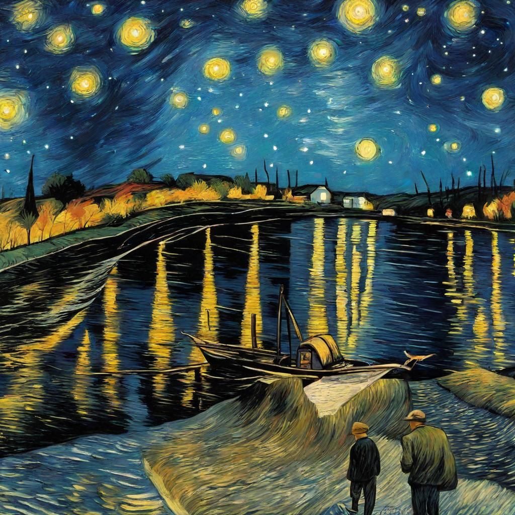 Van Dwelling Under Starry Night in Van Gogh Style